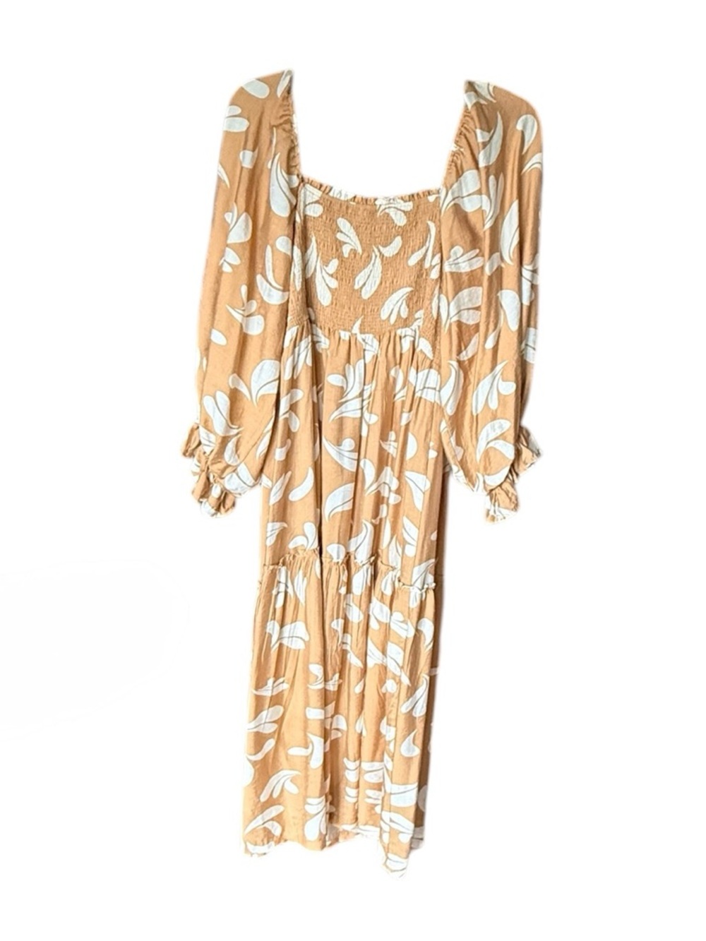 Pink Lily Tan and White Smocked Off-the-Shoulder Maxi Dress, XL - Picture 3 of 9
